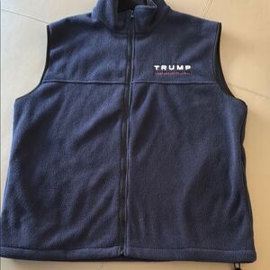 Bayside Fleece Navy Blue Men’s Zip Up Trump Logo Fleece Vest. Size  X Large.